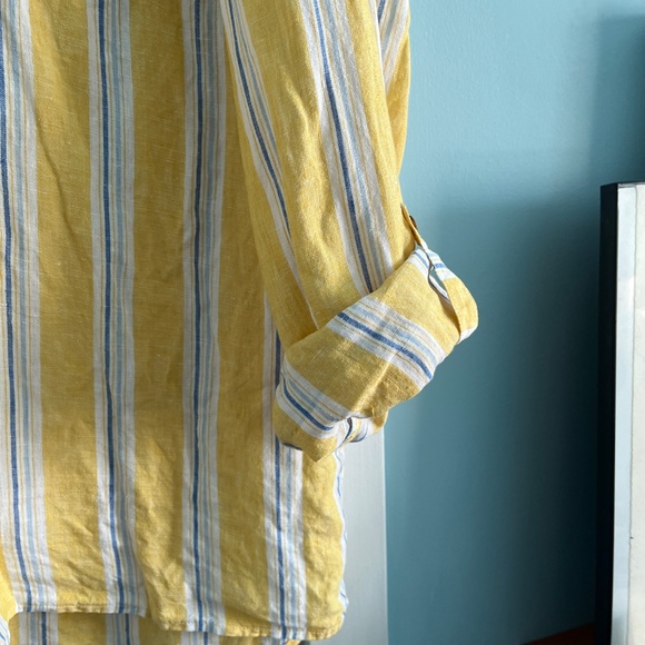 J. Jill Love Linen Striped Linen Popover Shirt., Yellow/Blue/White, XL - Picture 5 of 8